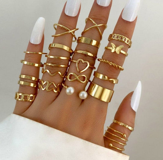 22 Piece Alloy Design Ring Set For Women-heart design