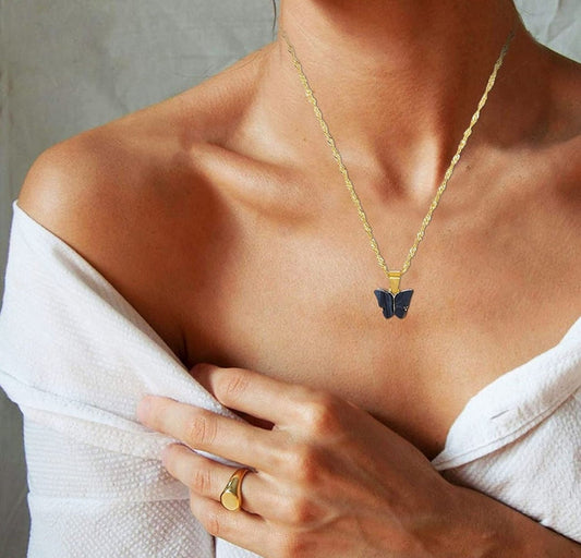 Black Butterfly Pendant Necklace