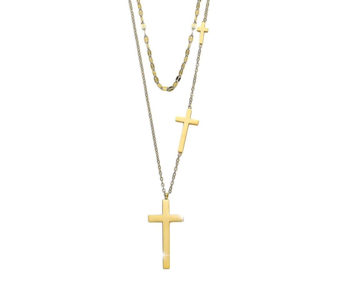 Layered Cross Necklace for Women - Gold Titanium Steel Gift Jewelry